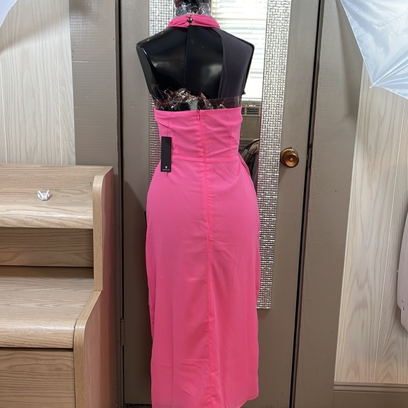 Lulu,s semi sheer halter deep V to waist ,thigh high Slit  covered buttons M - Picture 11 of 12